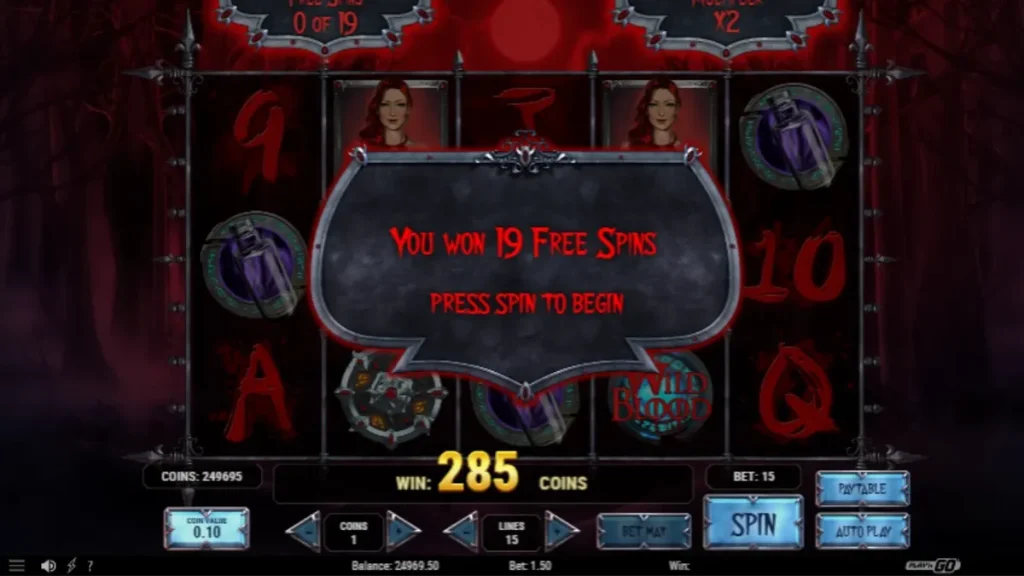 Tampilan visual slot Wild Blood dengan tema gothic dan vampir